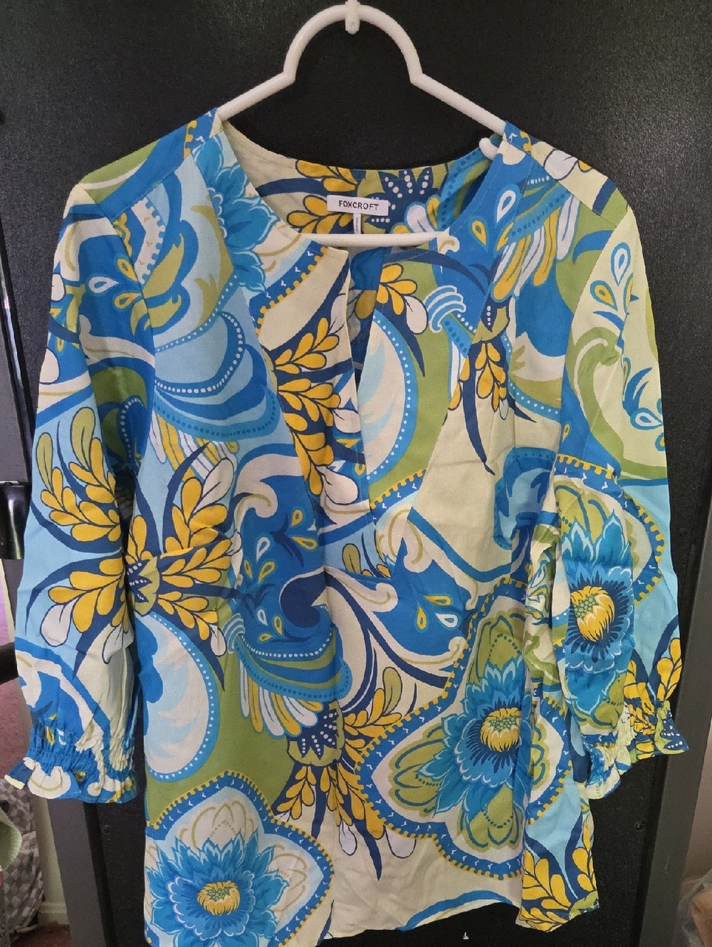 Foxcroft Blue, Green & Yellow Floral Button-Front Tunic